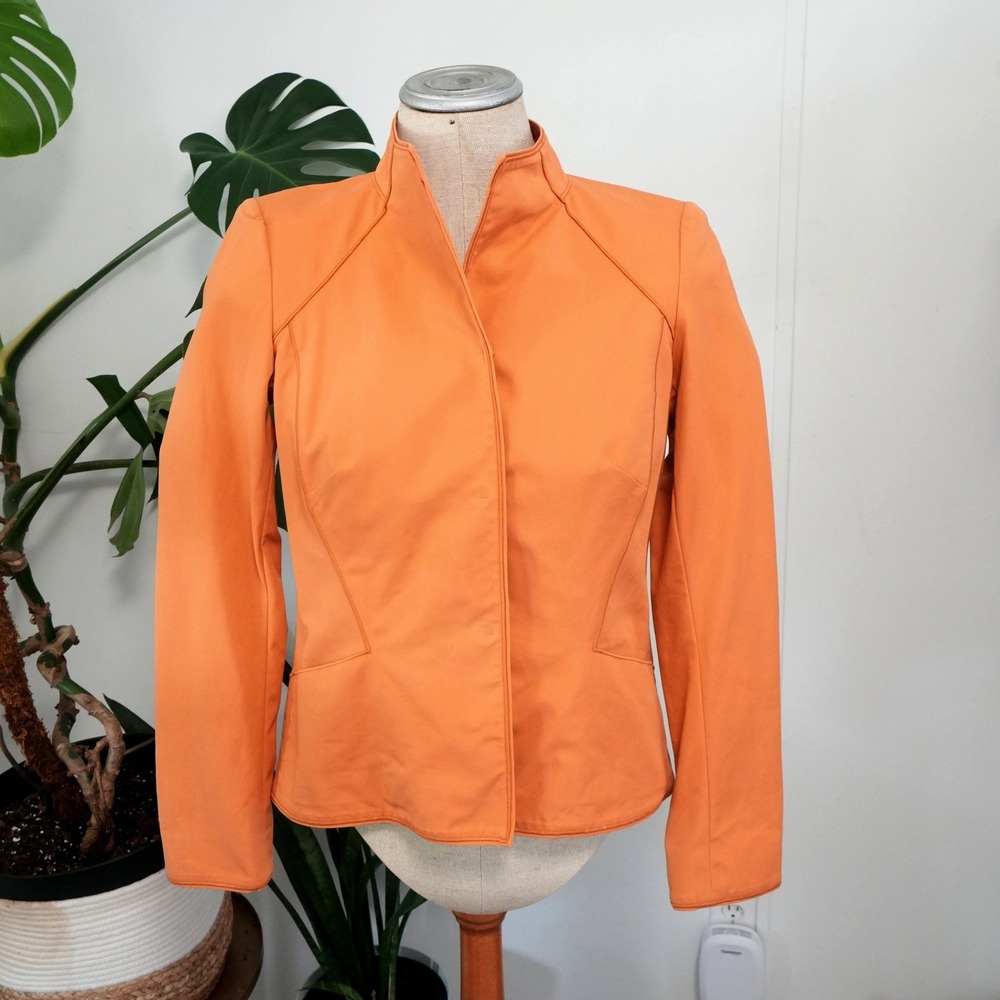 Lafayette‎ 148 New York Blazer Womens 0 Orange Snap Front Stand Collar Jacket